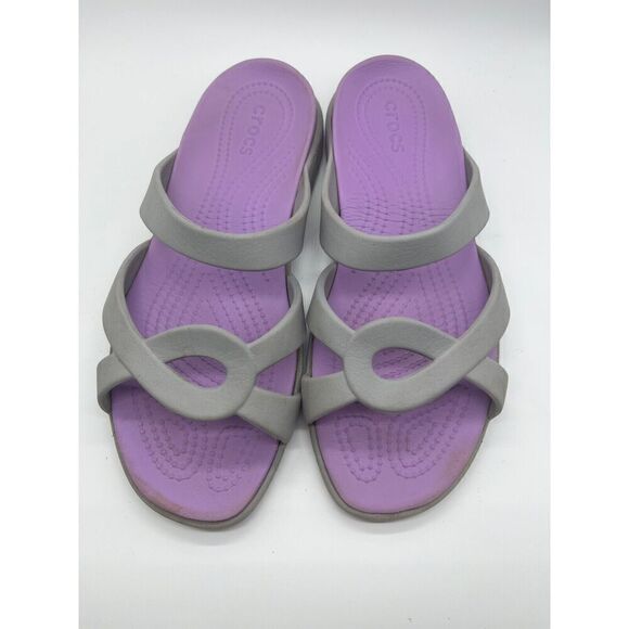 Crocs Meleen Twist Sandals Womens Gray Purple Summer Beach Comfort Size 10 - Picture 6 of 10